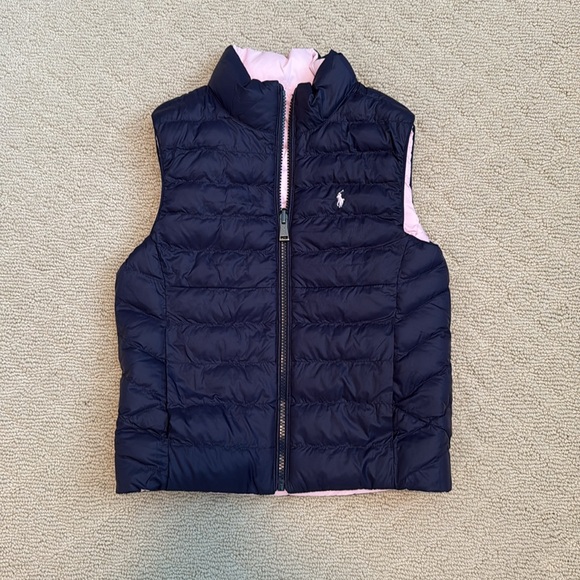 Polo Ralph Lauren Girls size 7 Light Pink Navy Reversible Quilted Puffer Vest - Picture 5 of 6